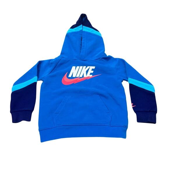 Nike Boys Hoodie 3T Blue Colorblock Pullover Sweatshirt Lightning Bolt Swoosh - Picture 1 of 5